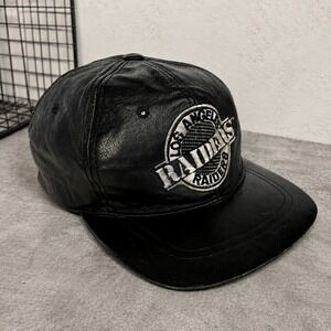 Vintage Los Angeles Raiders Leather Strapback‎ Hat Black NFL Cap OS